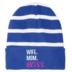 Wife Mom Boss Mother Great Gift Striped Beanie with Solid Band