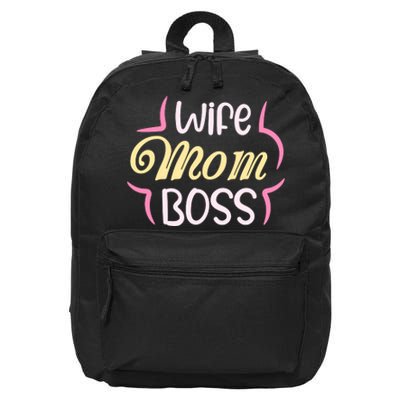 Wife Mom Boss T 16 in Basic Backpack