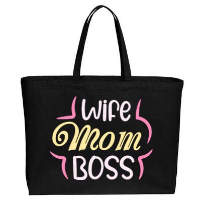 Wife Mom Boss T Cotton Canvas Jumbo Tote