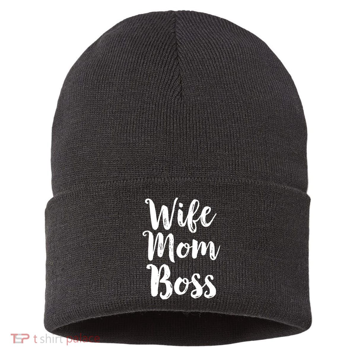 Wife Mom Boss Mothers Day Gift Mommy Mama Momma Sustainable Knit Beanie