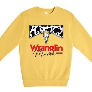 Wrangling Mama Bull Skull Leopard Western Mother's Day Premium Crewneck Sweatshirt