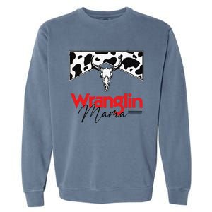 Wrangling Mama Bull Skull Leopard Western Mother's Day Garment-Dyed Sweatshirt