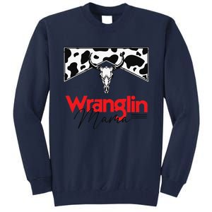 Wrangling Mama Bull Skull Leopard Western Mother's Day Tall Sweatshirt