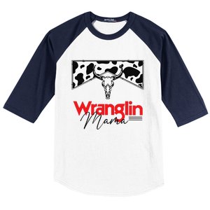 Wrangling Mama Bull Skull Leopard Western Mother's Day Baseball Sleeve Shirt