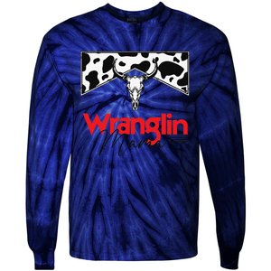 Wrangling Mama Bull Skull Leopard Western Mother's Day Tie-Dye Long Sleeve Shirt