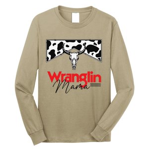 Wrangling Mama Bull Skull Leopard Western Mother's Day Long Sleeve Shirt