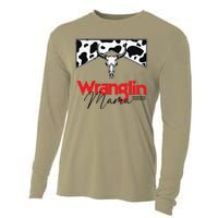 Wrangling Mama Bull Skull Leopard Western Mother's Day Cooling Performance Long Sleeve Crew