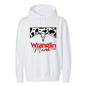 Wrangling Mama Bull Skull Leopard Western Mother's Day Garment-Dyed Fleece Hoodie