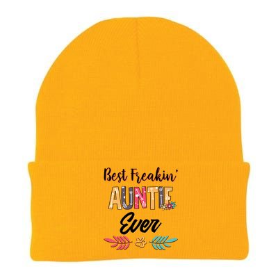 Wo Mom Best Freakin Auntie Ever Floral Arcool Gift Great Gift Knit Cap Winter Beanie