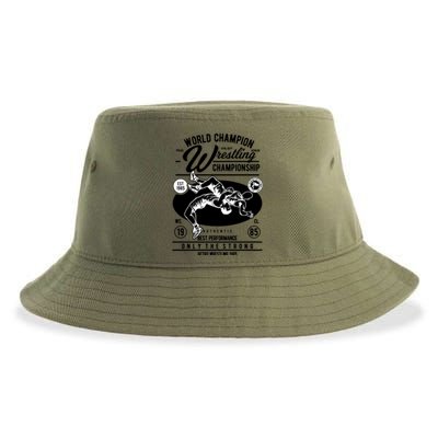 Wrestling Men Boy Wrestle Retro Wrestler Funny Wrestling Sustainable Bucket Hat