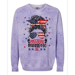 Womens Messy Bun 4th Of July Patriotic Af Pregnant Pregnancy Funny Colorblast Crewneck Sweatshirt