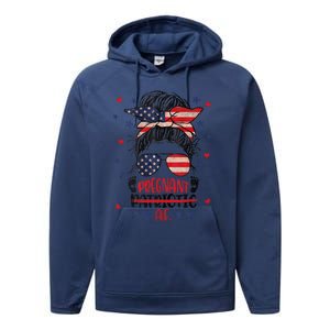 Womens Messy Bun 4th Of July Patriotic Af Pregnant Pregnancy Funny Performance Fleece Hoodie