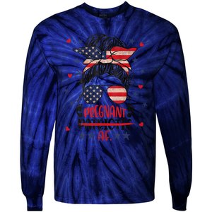 Womens Messy Bun 4th Of July Patriotic Af Pregnant Pregnancy Funny Tie-Dye Long Sleeve Shirt