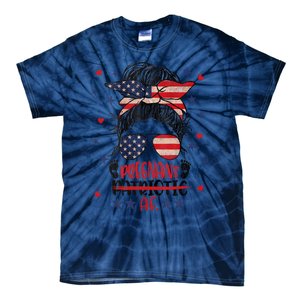 Womens Messy Bun 4th Of July Patriotic Af Pregnant Pregnancy Funny Tie-Dye T-Shirt