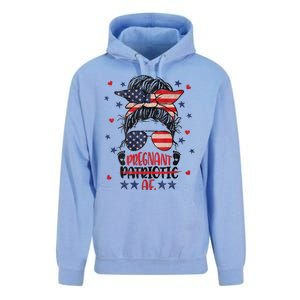 Womens Messy Bun 4th Of July Patriotic Af Pregnant Pregnancy Funny Unisex Surf Hoodie