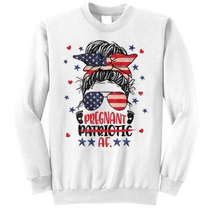 Womens Messy Bun 4th Of July Patriotic Af Pregnant Pregnancy Funny Sweatshirt