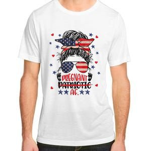 Womens Messy Bun 4th Of July Patriotic Af Pregnant Pregnancy Funny Adult ChromaSoft Performance T-Shirt