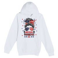 Womens Messy Bun 4th Of July Patriotic Af Pregnant Pregnancy Funny Premium Pullover Hoodie