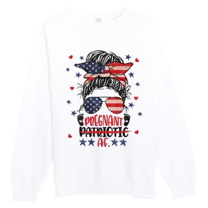 Womens Messy Bun 4th Of July Patriotic Af Pregnant Pregnancy Funny Premium Crewneck Sweatshirt