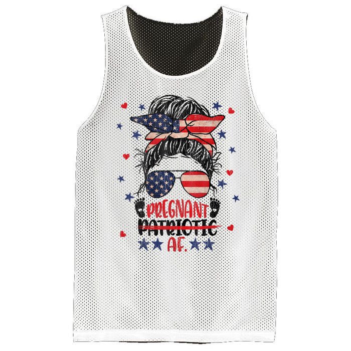 Womens Messy Bun 4th Of July Patriotic Af Pregnant Pregnancy Funny Mesh Reversible Basketball Jersey Tank