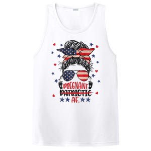 Womens Messy Bun 4th Of July Patriotic Af Pregnant Pregnancy Funny PosiCharge Competitor Tank