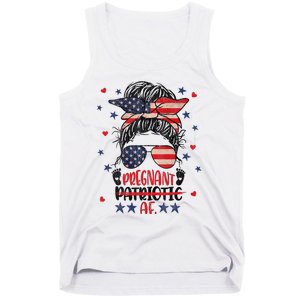 Womens Messy Bun 4th Of July Patriotic Af Pregnant Pregnancy Funny Tank Top