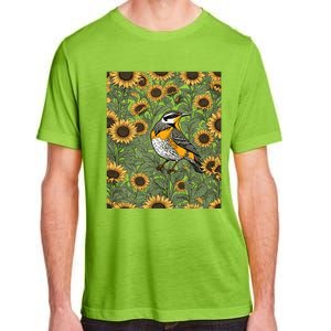 Western Meadowlark Bird Surrounded By Sunflowers Gift Adult ChromaSoft Performance T-Shirt