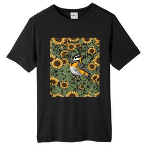 Western Meadowlark Bird Surrounded By Sunflowers Gift Tall Fusion ChromaSoft Performance T-Shirt