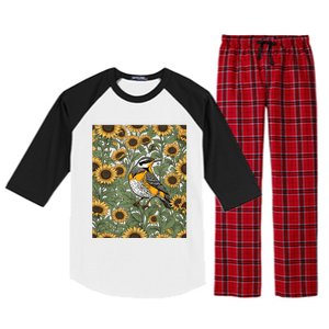 Western Meadowlark Bird Surrounded By Sunflowers Gift Raglan Sleeve Pajama Set