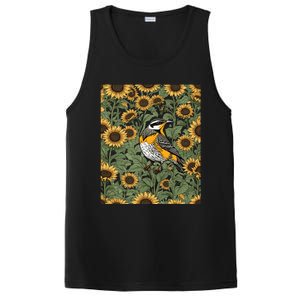 Western Meadowlark Bird Surrounded By Sunflowers Gift PosiCharge Competitor Tank