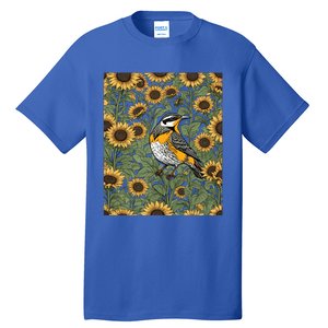 Western Meadowlark Bird Surrounded By Sunflowers Gift Tall T-Shirt