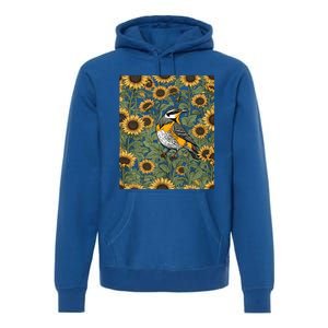 Western Meadowlark Bird Surrounded By Sunflowers Gift Premium Hoodie