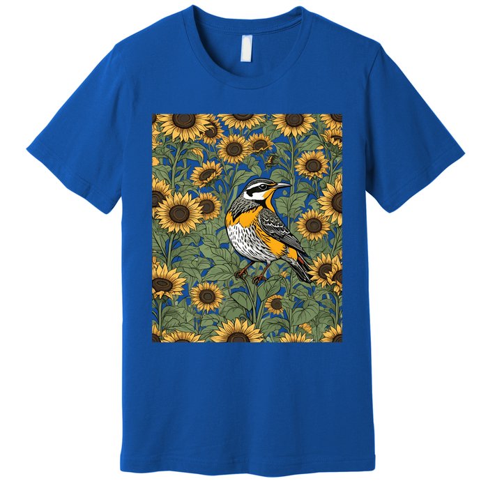 Western Meadowlark Bird Surrounded By Sunflowers Gift Premium T-Shirt