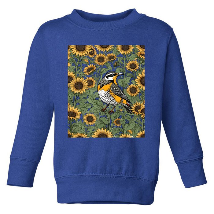 Western Meadowlark Bird Surrounded By Sunflowers Gift Toddler Sweatshirt