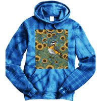 Western Meadowlark Bird Surrounded By Sunflowers Gift Tie Dye Hoodie