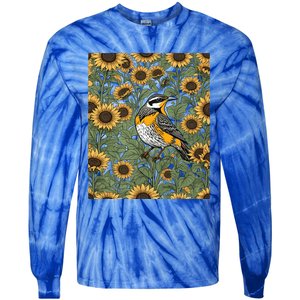 Western Meadowlark Bird Surrounded By Sunflowers Gift Tie-Dye Long Sleeve Shirt