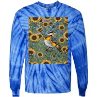 Western Meadowlark Bird Surrounded By Sunflowers Gift Tie-Dye Long Sleeve Shirt