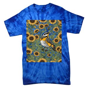 Western Meadowlark Bird Surrounded By Sunflowers Gift Tie-Dye T-Shirt