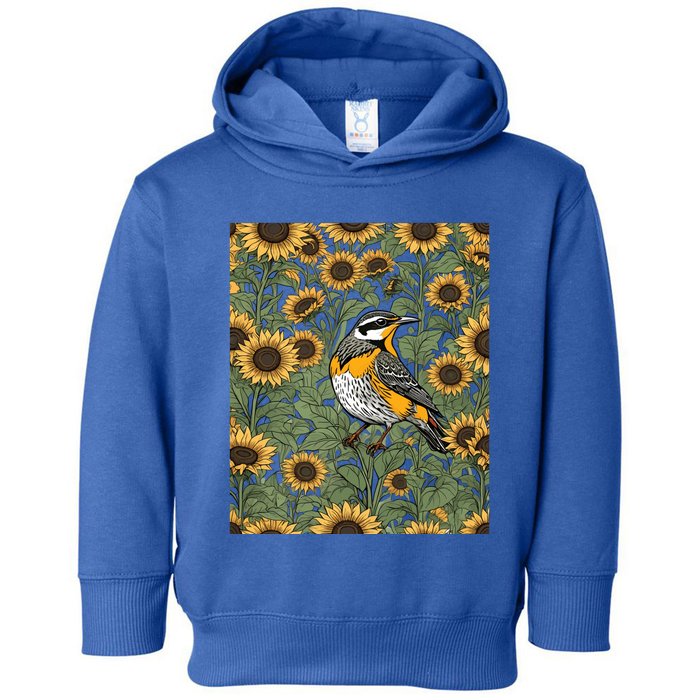 Western Meadowlark Bird Surrounded By Sunflowers Gift Toddler Hoodie