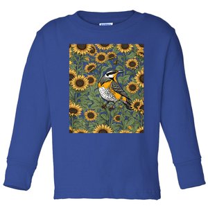 Western Meadowlark Bird Surrounded By Sunflowers Gift Toddler Long Sleeve Shirt