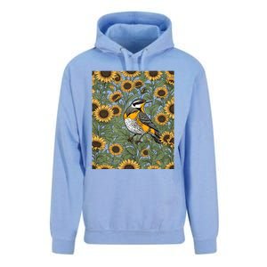 Western Meadowlark Bird Surrounded By Sunflowers Gift Unisex Surf Hoodie