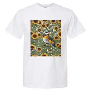 Western Meadowlark Bird Surrounded By Sunflowers Gift Garment-Dyed Heavyweight T-Shirt