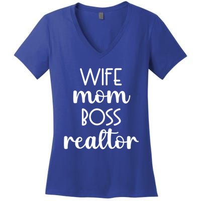 Wife Mom Boss Realtor Real Estate Agent Funny Gift Women's V-Neck T-Shirt