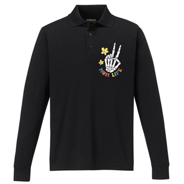 Weird Moms Build Character Groovy Mama Mothers Day Performance Long Sleeve Polo