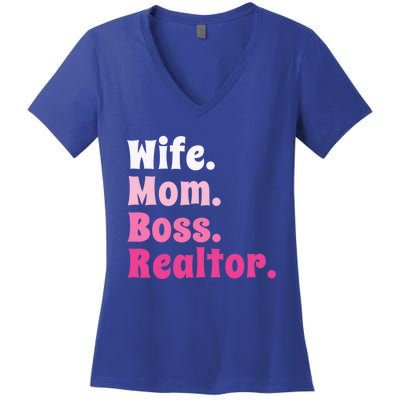 Wife Mom Boss Realtor Real Estate Agent Gift Women's V-Neck T-Shirt