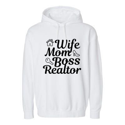 Wife Mom Boss Realtor Gift Garment-Dyed Fleece Hoodie