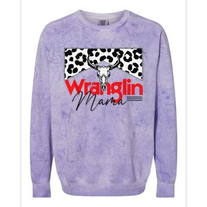 Wrangling Mama Bull Skull Leopard Western Mother's Day Colorblast Crewneck Sweatshirt