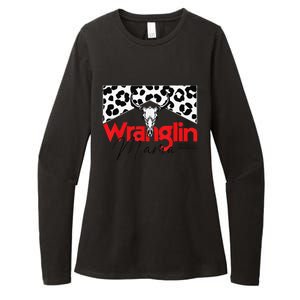 Wrangling Mama Bull Skull Leopard Western Mother's Day Womens CVC Long Sleeve Shirt