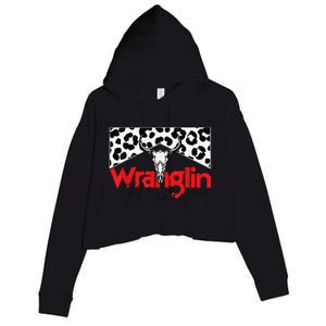 Wrangling Mama Bull Skull Leopard Western Mother's Day Crop Fleece Hoodie