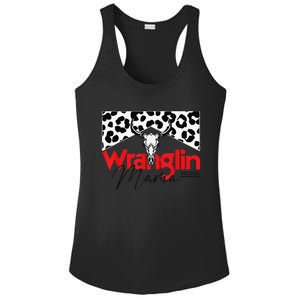 Wrangling Mama Bull Skull Leopard Western Mother's Day Ladies PosiCharge Competitor Racerback Tank